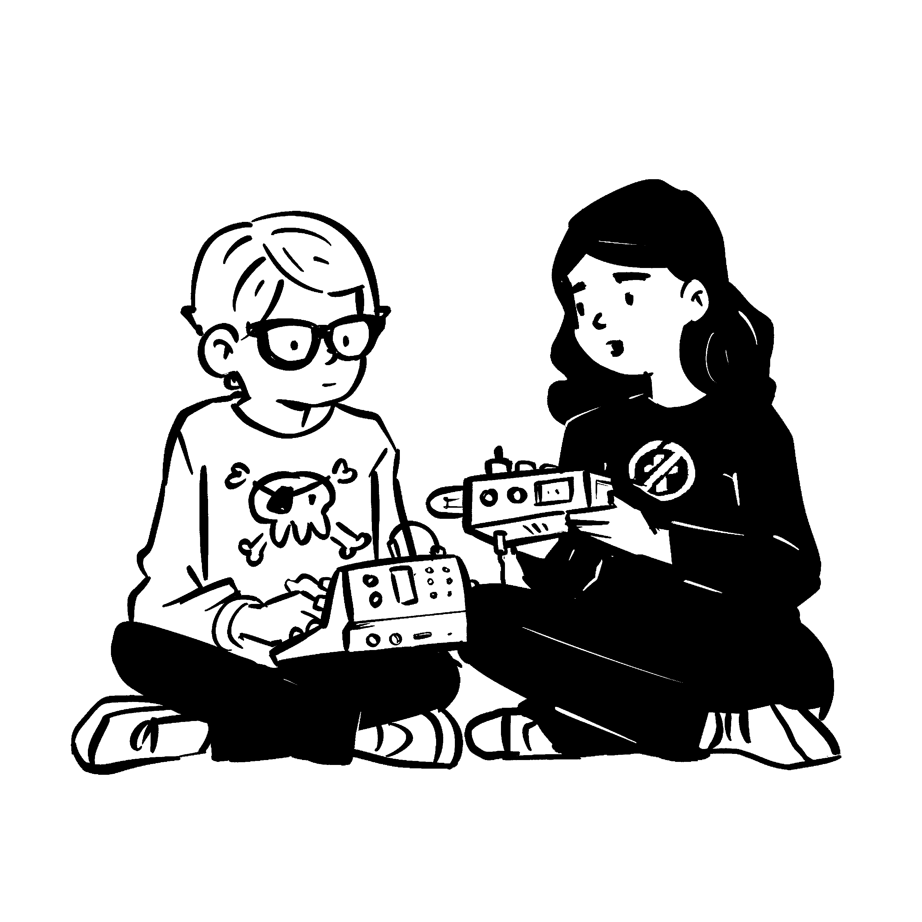 Artwork of a boy and a girl sharing ideas.